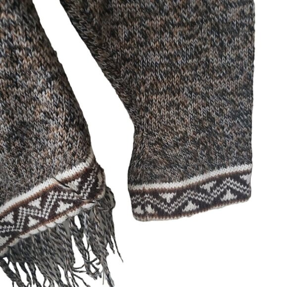 Peruvian Handmade Alpaca Hooded Sweater Ethnic Motifs Fringed Hem - Picture 9 of 9
